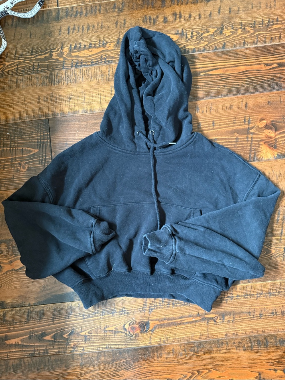 Girls black cropped hoodie with drawstring